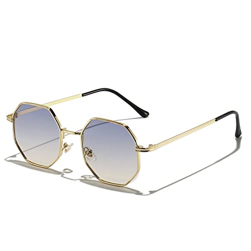 Polygon Sonnenbrille Herren Vintage Octagon Metall Sonnenbrille Damen Goggle Sonnenbrille Herren Gafas De Sol UV400,C05 Blau Gelb,Einheitsgröße von HCHES