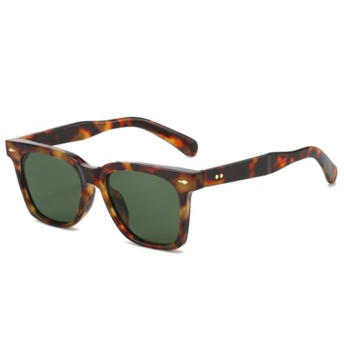 Quadratische Bonbonfarbene Sonnenbrille Damen Retro Nieten Herren Schattierungen UV400 Orange Blau Sonnenbrille,Leopard dunkelgrün,Einheitsgröße von HCHES