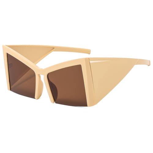 Quadratische Halbrahmen-Sonnenbrille für Damen und Herren, Reisen, männlich, große Schattierungen, weiblich, Übergröße, Sonnenbrille UV400, Beige, Einheitsgröße von HCHES