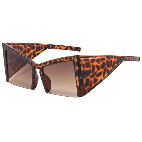 Quadratische Halbrahmen-Sonnenbrille für Damen und Herren, für Reisen, männlich, große Schattierungen, weiblich, Übergröße, Sonnenbrille UV400, Leopard, Einheitsgröße von HCHES