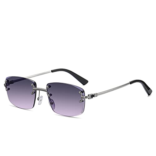 Randlose quadratische Sonnenbrille Herren Damen UV400 Rahmenlose Sonnenbrille mit kleinem Farbverlauf für Herren Metallbrillen, C26 Silbergrau Pink, Einheitsgröße von HCHES