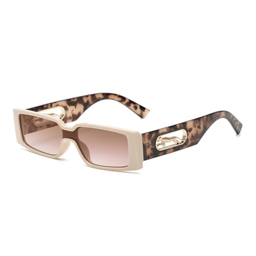 Rechteckige Sonnenbrille Damen Leopard Quadratische Sonnenbrille Herren Punk Brillen Schattierungen UV400,Beige,Einheitsgröße von HCHES