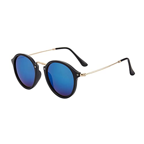 Retro Runde Sonnenbrille Damen Vintage Damen Brille Kreis Shades Herren UV400 Spiegel, blauer Spiegel, Einheitsgröße von HCHES