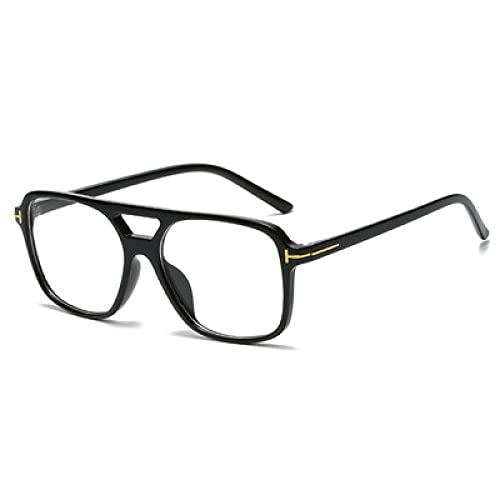 Retro übergroße quadratische Sonnenbrille Damen Herren Mode Doppelsteg Brillen UV400 Beliebte Shades Sonnenbrille oculos,schwarz klar,A von HCHES