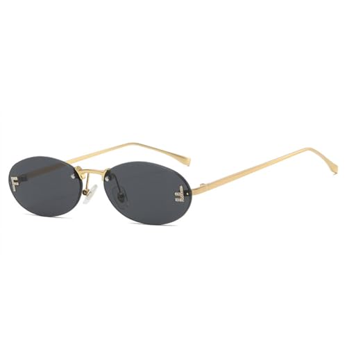 Sonnenbrille Damen Herren Metall Randlos Oval Gradient Sonnenbrille Diamant Buchstabe UV400 Sonnenbrille Brillen, 1, Einheitsgröße von HCHES