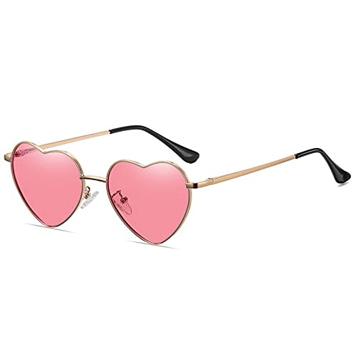 Trendige Sonnenbrille Love Heart Shaped Polarized Sonnenbrille Damen Herren Sweet Design Eyewear Party Sun Glasses Outdoor Goggle UV400 Oculos De Sol,Pink,Gold,Metallrahmen von HCHES