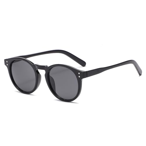 Vintage Kleine Runde Sonnenbrille Damen Herren Retro Outdoor Fahren Acetat Nieten Sonnenbrille,Schwarz,Einheitsgröße von HCHES