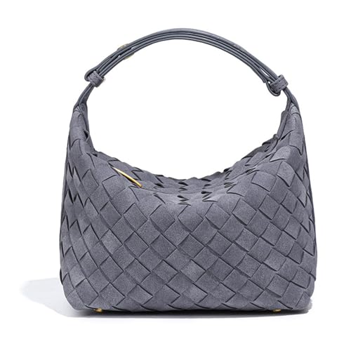 HCHZSH123 Hobo Bag Damen,Gewebte Tasche Weich,Vintage Bag,Wildleder Tasche Damen (Grau) von HCHZSH123