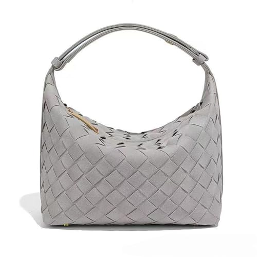 HCHZSH123 Hobo Bag Damen,Gewebte Tasche Weich,Vintage Bag,Wildleder Tasche Damen (Hellgrau) von HCHZSH123