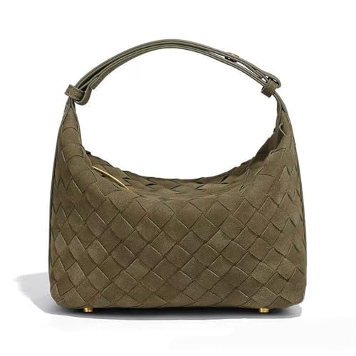 HCHZSH123 Hobo Bag Damen,Gewebte Tasche Weich,Vintage Bag,Wildleder Tasche Damen (Olivgrün) von HCHZSH123