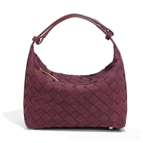 HCHZSH123 Hobo Bag Damen,Gewebte Tasche Weich,Vintage Bag,Wildleder Tasche Damen (Weinrot) von HCHZSH123
