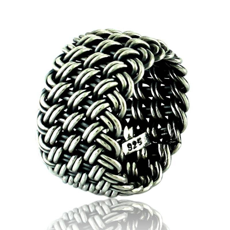 925 Sterling Silber Geflochtener Ring, Wikinger Silberring, Boho Eternity Frauen Ehering Männer Breiter Band von HCIJewelry