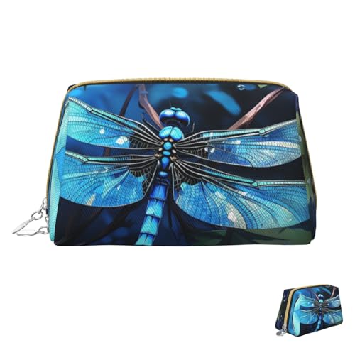 HCLYvexiria Kosmetiktasche, Reise-Make-up-Tasche, wasserdicht, tragbar, weit offen, blaues Eispferd, Make-up-Organizer mit großem Fassungsvermögen, Kulturbeutel für Damen, Kunst blaue Libelle, von HCLYvexiria