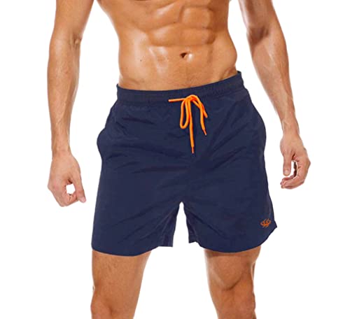 HCSS Badehose Herren Badeshorts Männer Boardshorts Schnelltrocknend Schwimmhose mit Gummizug Kordel und Mesh-Futter(Dunkelblau-L) von HCSS