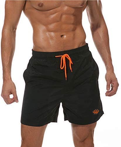 HCSS Badehose Herren Badeshorts Männer Boardshorts Schnelltrocknend Schwimmhose mit Gummizug Kordel und Mesh-Futter (Schwarz-L) von HCSS