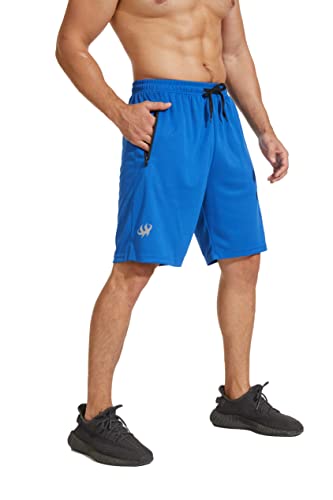 HCSS Herren Sport Shorts Kurze Hose Schnell Trocknend Basketball Shorts Sommer mit Reißverschlusstasche(Blau-XXL) von HCSS