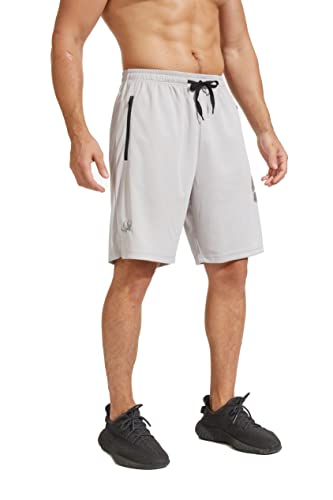 HCSS Herren Sport Shorts Kurze Hose Schnell Trocknend Basketball Shorts Sommer mit Reißverschlusstasche(Grau-3XL) von HCSS