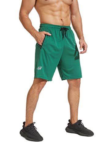 HCSS Herren Sport Shorts Kurze Hose Schnell Trocknend Basketball Shorts Sommer mit Reißverschlusstasche(Grün-3XL) von HCSS