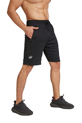 HCSS Herren Sport Shorts Kurze Hose Schnell Trocknend Basketball Shorts Sommer mit Reißverschlusstasche(Schwarz-M) von HCSS