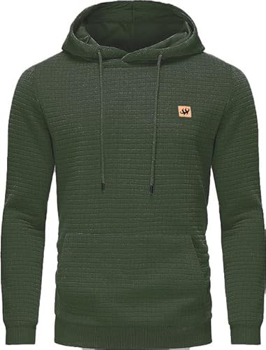 HCSS Hoodie Herren Pullover Klassischer Sweatshirt Casual Kapuzenpullover Waffelgitter Langarmpullover mit Kapuze(Armee Grün-XL) von HCSS