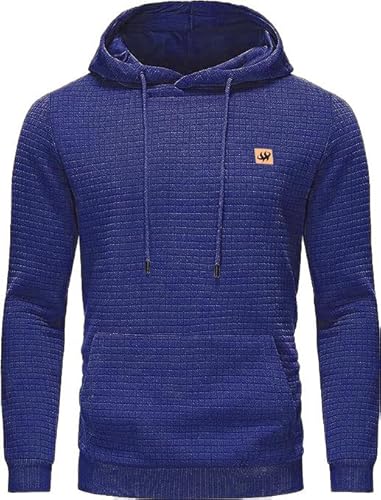 HCSS Hoodie Herren Pullover Klassischer Sweatshirt Casual Kapuzenpullover Waffelgitter Langarmpullover mit Kapuze(Blau-3XL) von HCSS