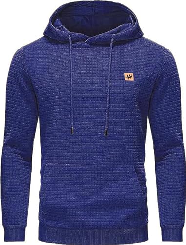 HCSS Hoodie Herren Pullover Klassischer Sweatshirt Casual Kapuzenpullover Waffelgitter Langarmpullover mit Kapuze(Blau-XXL) von HCSS