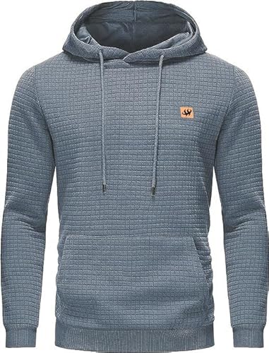 HCSS Hoodie Herren Pullover Klassischer Sweatshirt Casual Kapuzenpullover Waffelgitter Langarmpullover mit Kapuze(Dunkelgrau-3XL) von HCSS