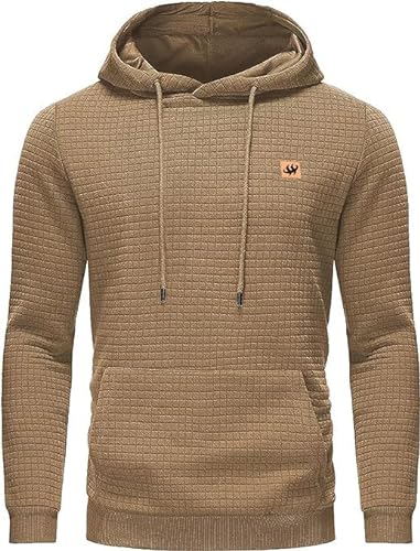 HCSS Hoodie Herren Pullover Klassischer Sweatshirt Casual Kapuzenpullover Waffelgitter Langarmpullover mit Kapuze(Khaki-L) von HCSS