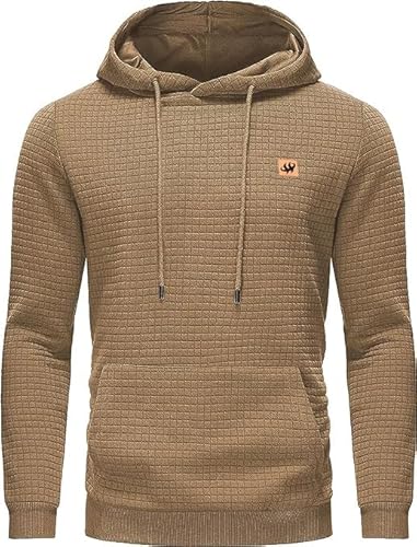 HCSS Hoodie Herren Pullover Klassischer Sweatshirt Casual Kapuzenpullover Waffelgitter Langarmpullover mit Kapuze(Khaki-S) von HCSS