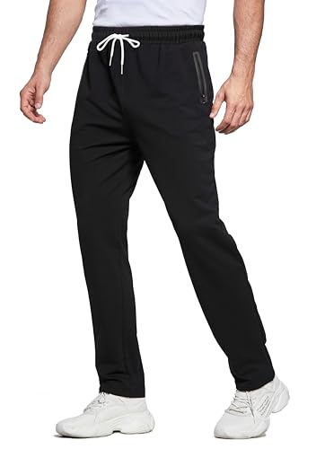 HCSS Jogginghose Herren Baumwolle Trainingshose Herren Sporthose Lang mit Reißverschluss Taschen(Schwarz-M) von HCSS
