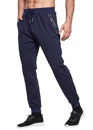 HCSS Jogginghose Herren Baumwolle Trainingshose Sporthose mit Reißverschlusstaschen(Blau-L) von HCSS