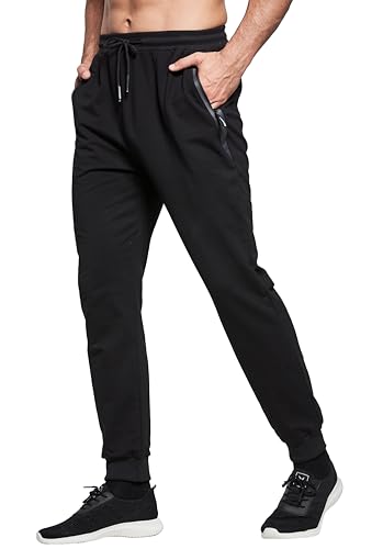 HCSS Jogginghose Herren Baumwolle Trainingshose Sporthose mit Reißverschlusstaschen(Schwarz-L) von HCSS
