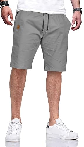 HCSS Kurze Hosen Herren Bermuda Shorts Herren Sommer Cargo Chino Shorts Baumwolle Gummizug mit Tasche(Grau-L) von HCSS