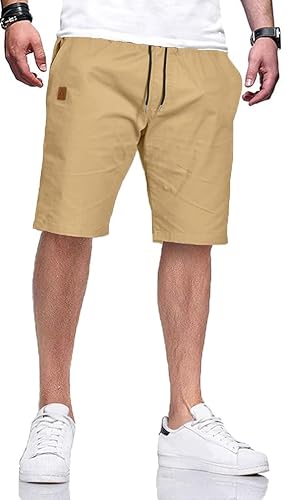 HCSS Kurze Hosen Herren Bermuda Shorts Herren Sommer Cargo Chino Shorts Baumwolle Gummizug mit Tasche(Khaki-L) von HCSS