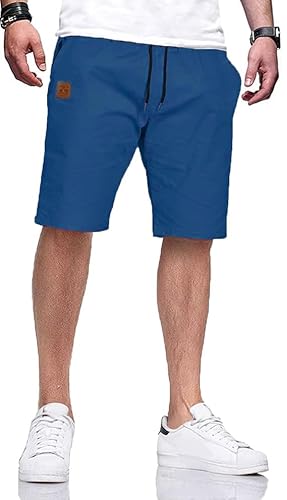 HCSS Kurze Hosen Herren Bermuda Shorts Herren Sommer Cargo Chino Shorts Baumwolle Gummizug mit Tasche(Pfauenblau-M) von HCSS