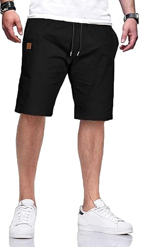 HCSS Kurze Hosen Herren Bermuda Shorts Herren Sommer Cargo Chino Shorts Baumwolle Gummizug mit Tasche(Schwarz-3XL) von HCSS