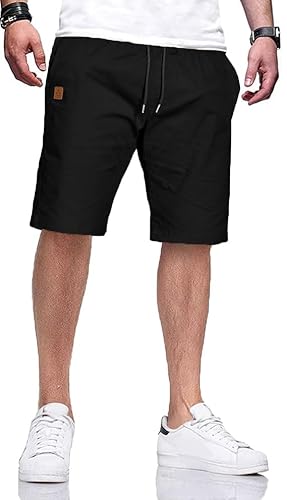 HCSS Kurze Hosen Herren Bermuda Shorts Herren Sommer Cargo Chino Shorts Baumwolle Gummizug mit Tasche(Schwarz-XL) von HCSS