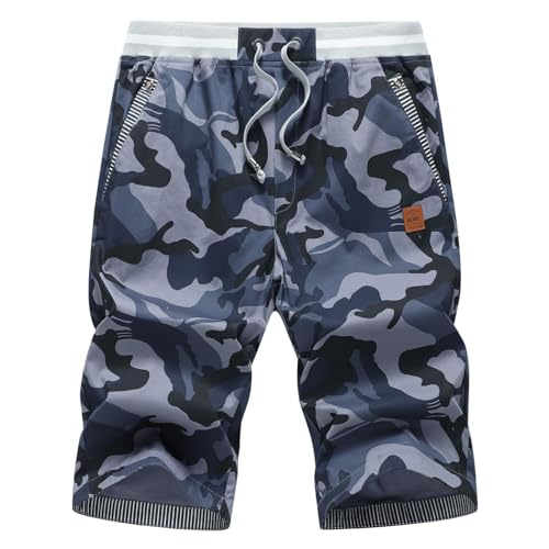 HCSS Kurze Hosen Herren Bermuda Shorts Herren Sommer Chino Shorts Baumwolle Gummizug mit Tunnelzug(Camouflage Blau-M) von HCSS