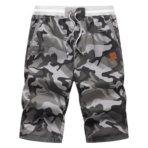 HCSS Kurze Hosen Herren Bermuda Shorts Herren Sommer Chino Shorts Baumwolle Gummizug mit Tunnelzug(Camouflage Grau-3XL) von HCSS