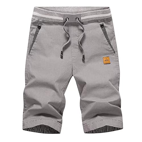 HCSS Kurze Hosen Herren Bermuda Shorts Herren Sommer Chino Shorts Baumwolle Gummizug mit Tunnelzug(Grau-L) von HCSS