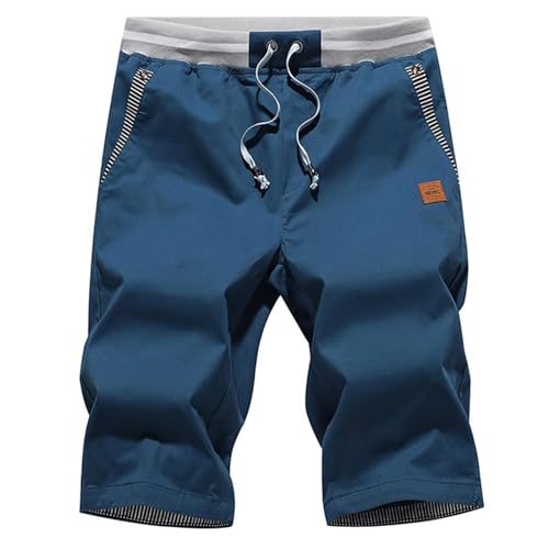 HCSS Kurze Hosen Herren Bermuda Shorts Herren Sommer Chino Shorts Baumwolle Gummizug mit Tunnelzug(Pfauenblau-L) von HCSS