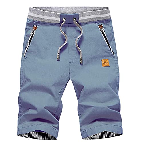 HCSS Kurze Hosen Herren Bermuda Shorts Herren Sommer Chino Shorts Baumwolle Gummizug mit Tunnelzug(Denim Blau-S) von HCSS