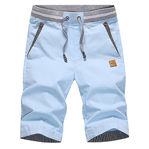 HCSS Kurze Hosen Herren Bermuda Shorts Herren Sommer Chino Shorts Baumwolle Gummizug mit Tunnelzug(Himmelblau-L) von HCSS