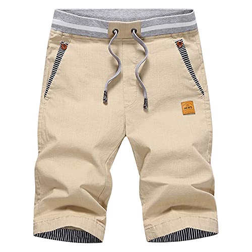 HCSS Kurze Hosen Herren Bermuda Shorts Herren Sommer Chino Shorts Baumwolle Gummizug mit Tunnelzug(Khaki-L) von HCSS