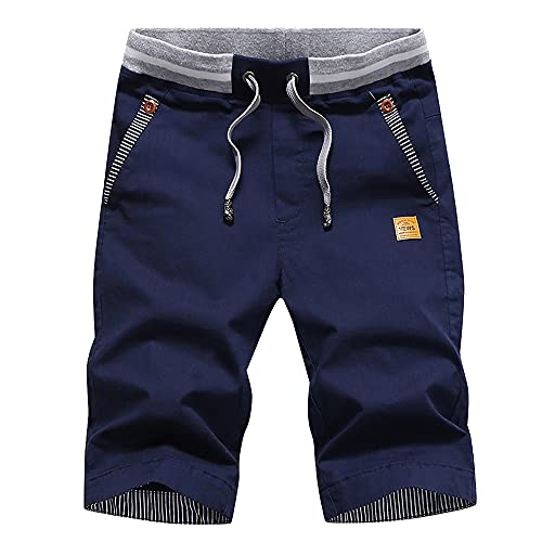 HCSS Kurze Hosen Herren Bermuda Shorts Herren Sommer Chino Shorts Baumwolle Gummizug mit Tasche(Navy Blau-3XL) von HCSS