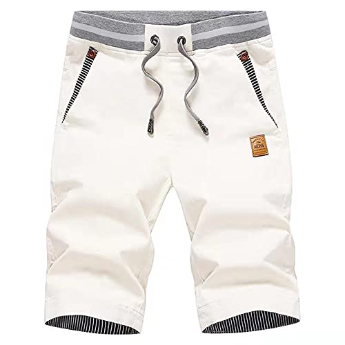 HCSS Kurze Hosen Herren Bermuda Shorts Herren Sommer Chino Shorts Baumwolle Gummizug mit Tunnelzug(Weiß-S) von HCSS