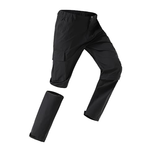 HCSS Wanderhose Herren Zip Off Abnehmbar Outdoorhose Atmungsaktiv Trekkinghose Sommer Sonnenschutz Schnell Trocknend Funktionshose Leicht Arbeitshose mit Gürtel,5 Taschen(Schwarz-L) von HCSS