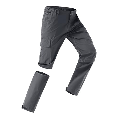 HCSS Wanderhose Herren Zip Off Abnehmbar Outdoorhose Atmungsaktiv Trekkinghose Sommer Sonnenschutz Schnell Trocknend Funktionshose Leicht Arbeitshose mit Gürtel,5 Taschen(Dunkelgrau-L) von HCSS