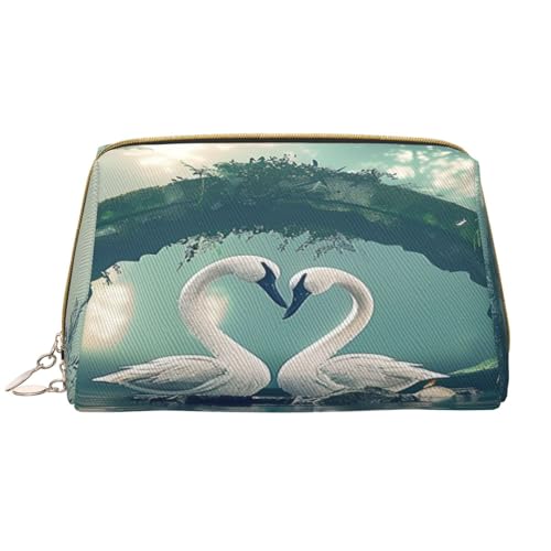 HCVXBSA Make-up-Tasche für Damen, Kulturbeutel, Showe-Pinsel, Hautpflege, Reise-Organizer, Geldbörse, großes Make-up, Geldbörse, Zubehör, zwei Schwäne, die auf dem See schwimmen, Weiss/opulenter von HCVXBSA