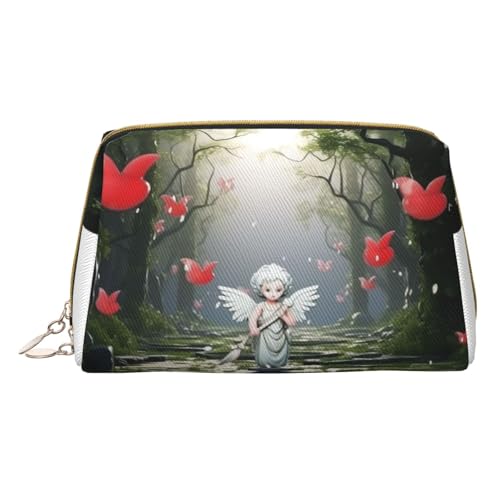 HCVXBSA Reise-Make-up-Tasche, Geschenk für Frauen, PVC-Leder-Kosmetiktasche, Kulturbeutel, tragbare breite offene Tasche, Reise-Kosmetiktasche mit Trennwand, Weiss/opulenter Garten, Einheitsgröße von HCVXBSA